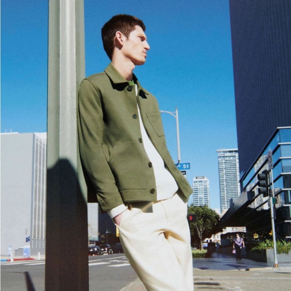COS Men’s Minimal Workwear Khaki Green Cotton Jacket Coat